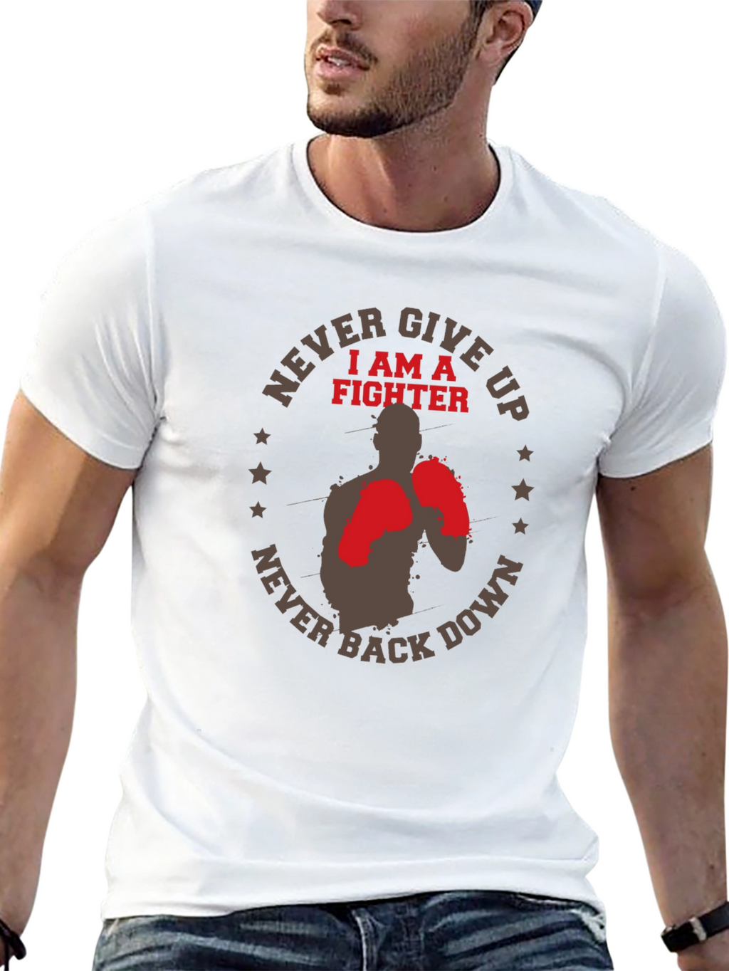 Never Give Up Fighter Graphic T-Shirt