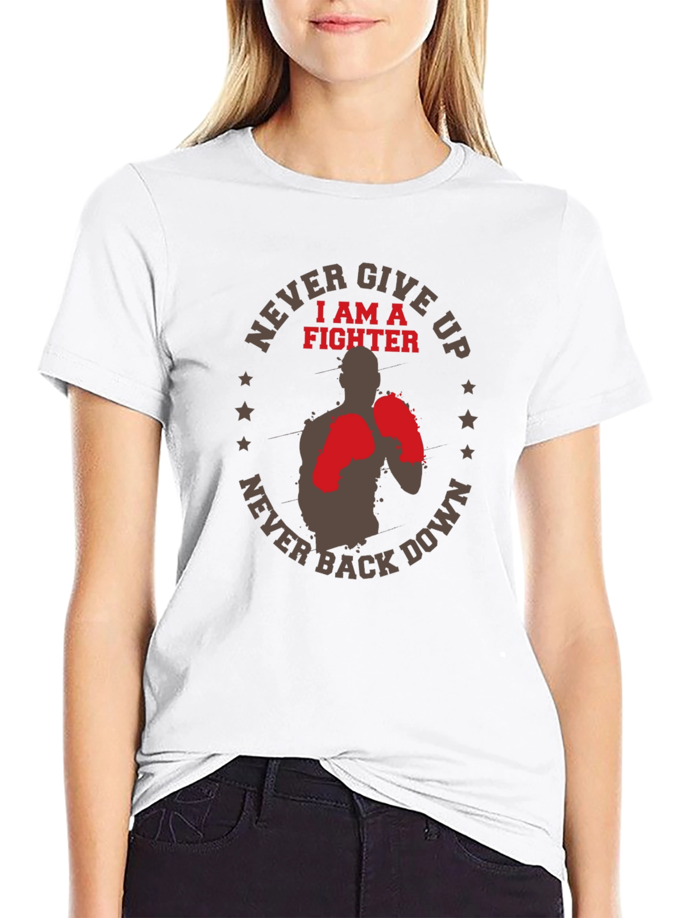 Never Give Up Fighter Graphic T-Shirt