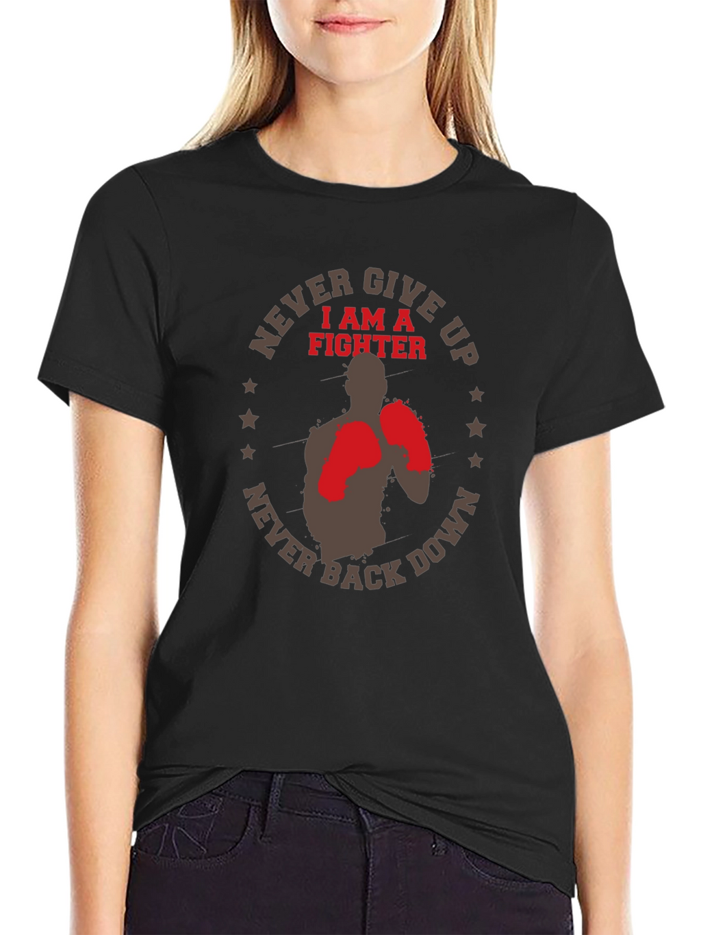 Never Give Up Fighter Graphic T-Shirt