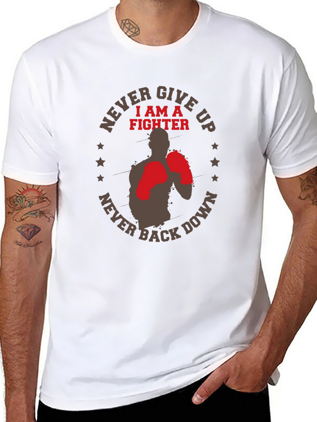 Never Give Up Fighter Graphic T-Shirt