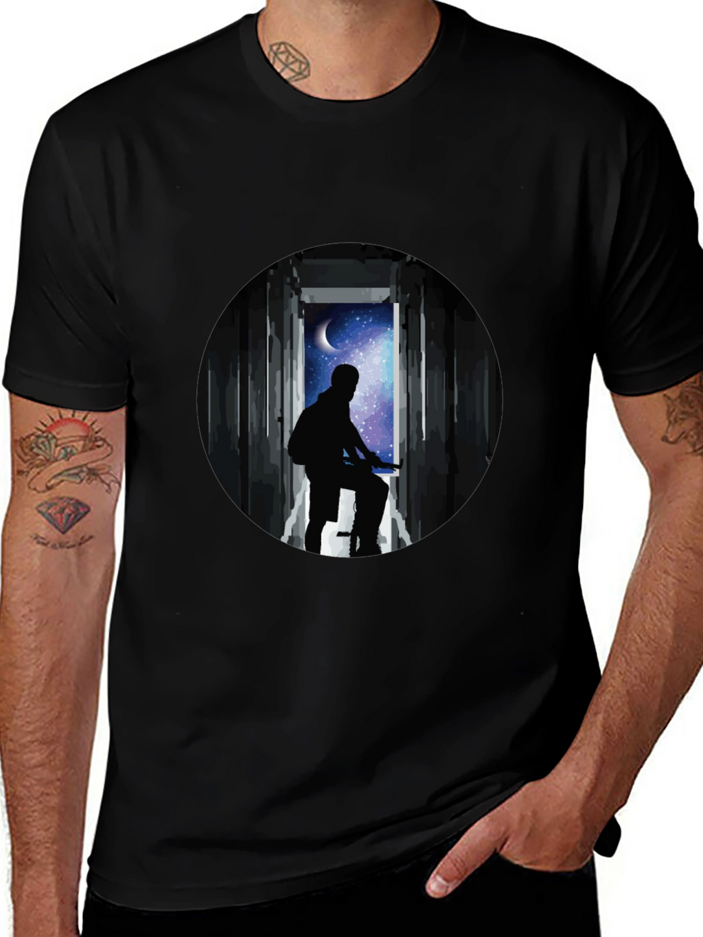 Silhouette Moon Biker Black T-Shirt