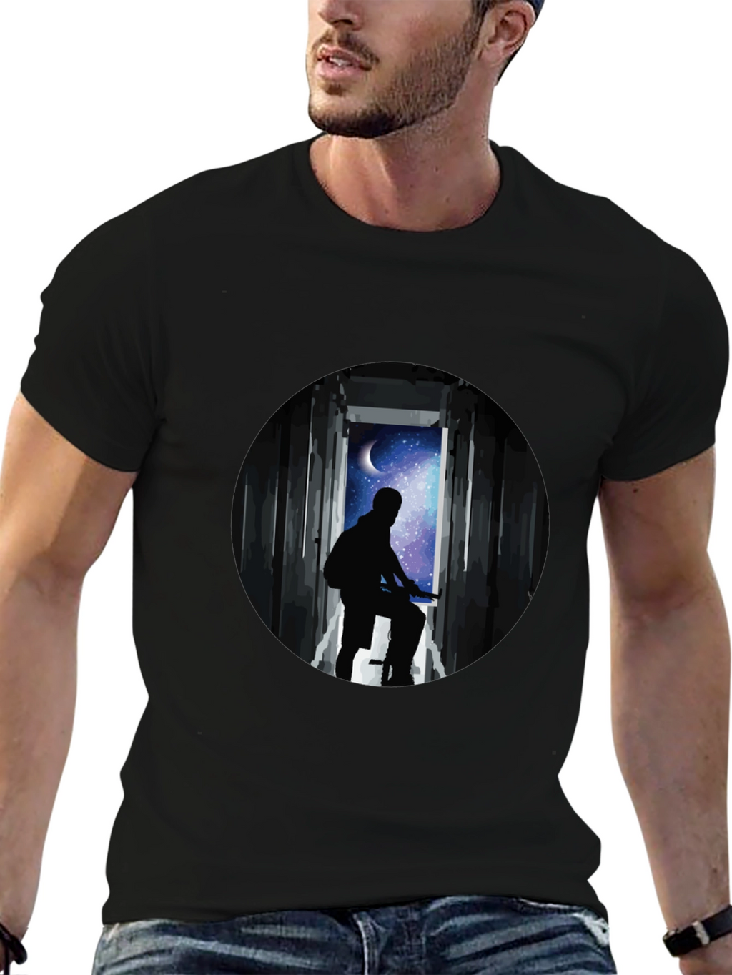 Silhouette Moon Biker Black T-Shirt