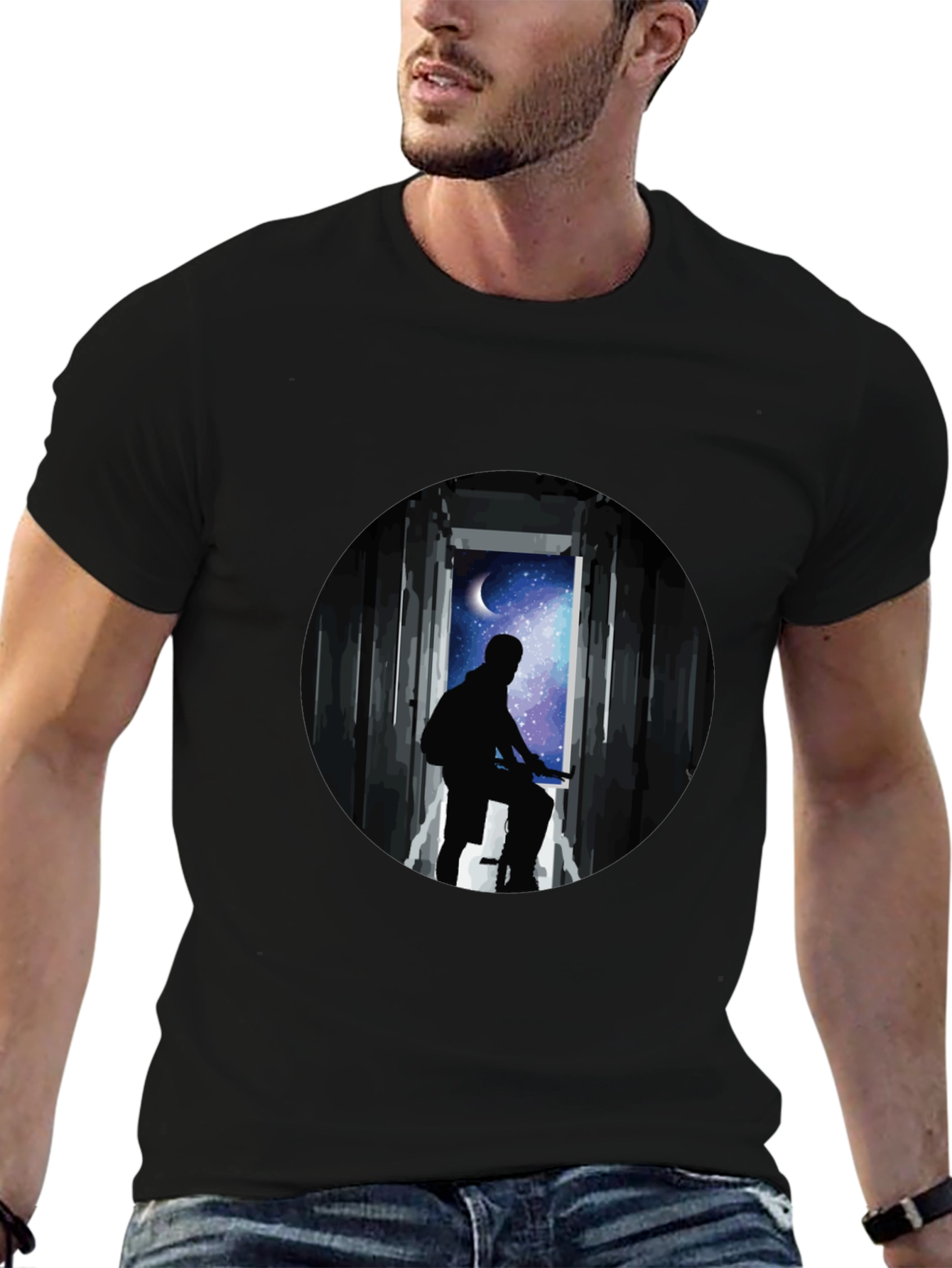 Silhouette Moon Biker Black T-Shirt
