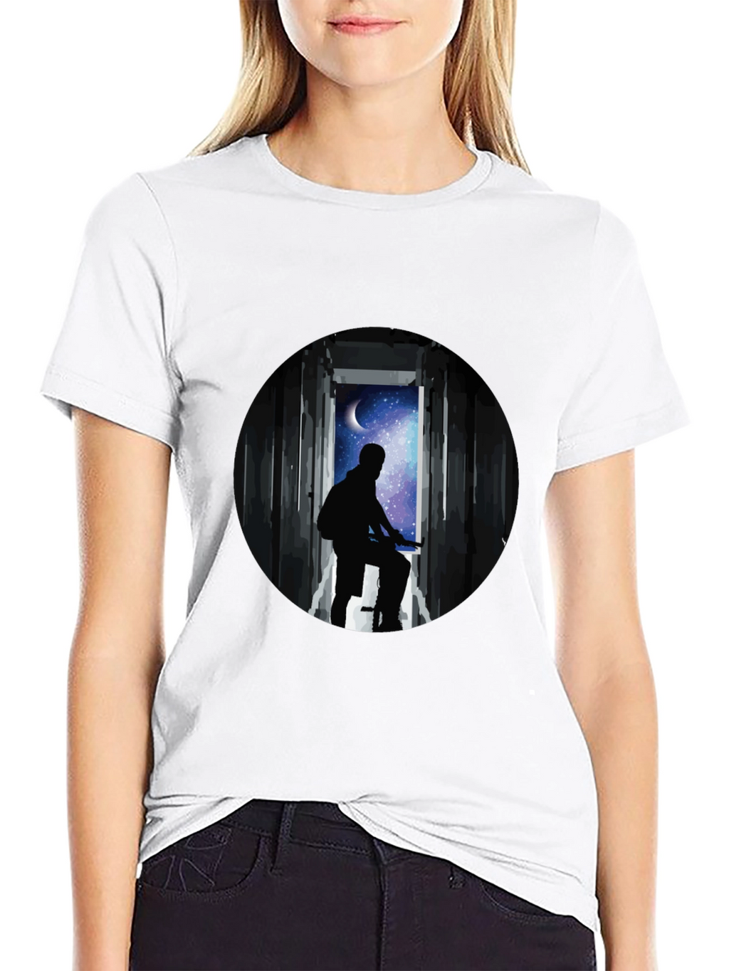 Silhouette Moon Biker Black T-Shirt