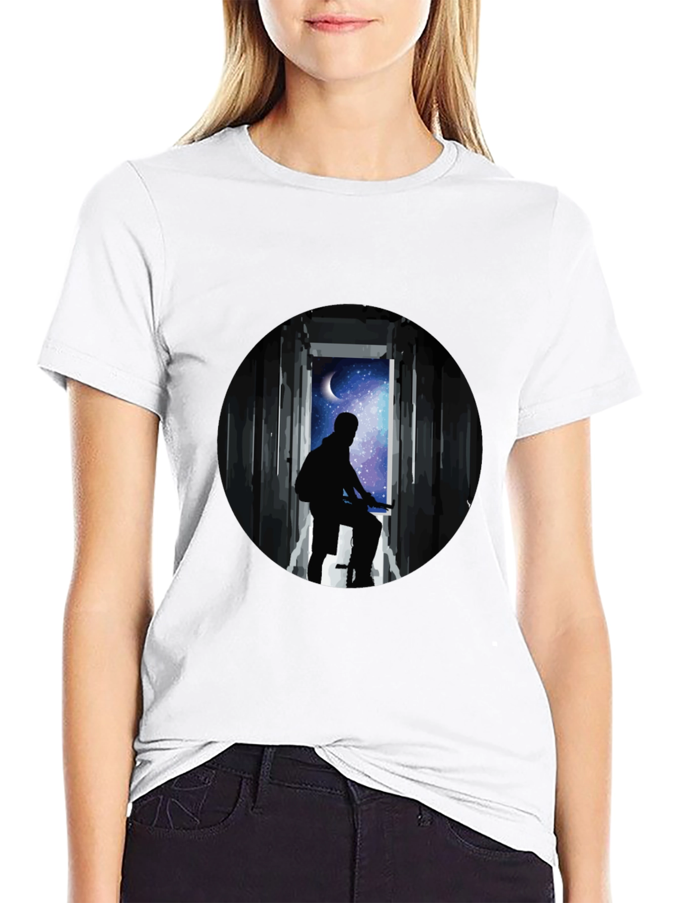 Silhouette Moon Biker Black T-Shirt