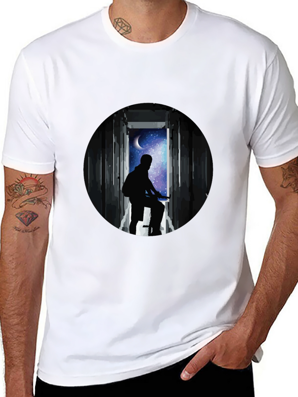 Silhouette Moon Biker Black T-Shirt