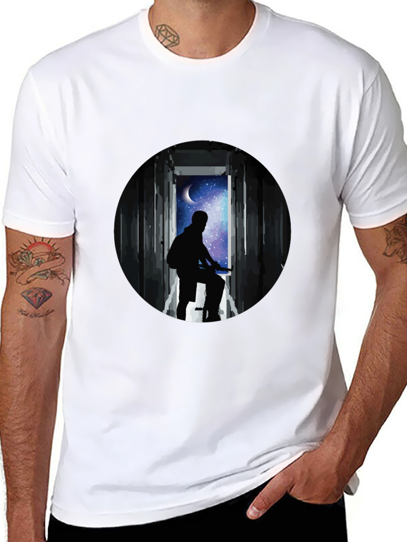 Silhouette Moon Biker Black T-Shirt