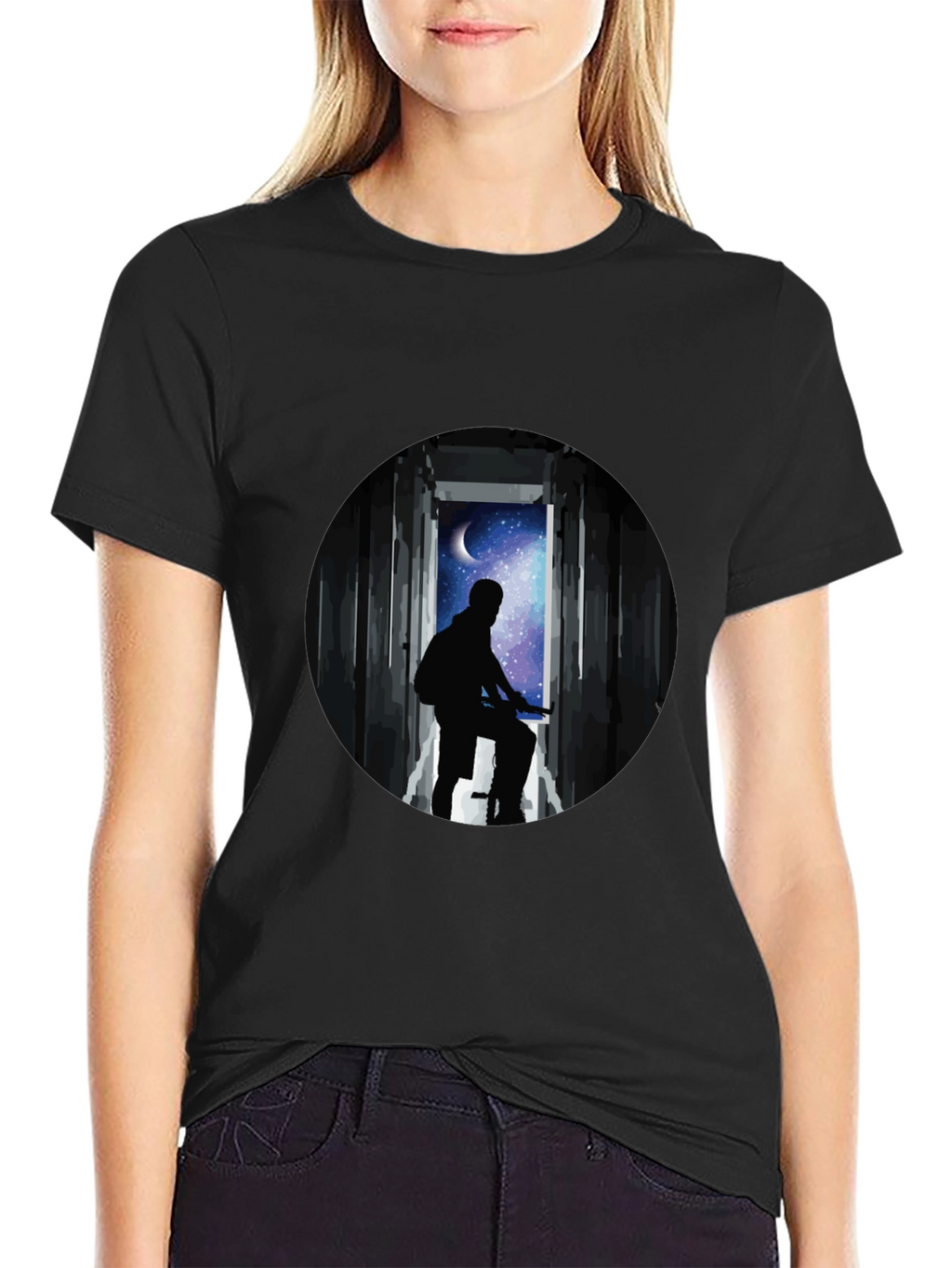 Silhouette Moon Biker Black T-Shirt