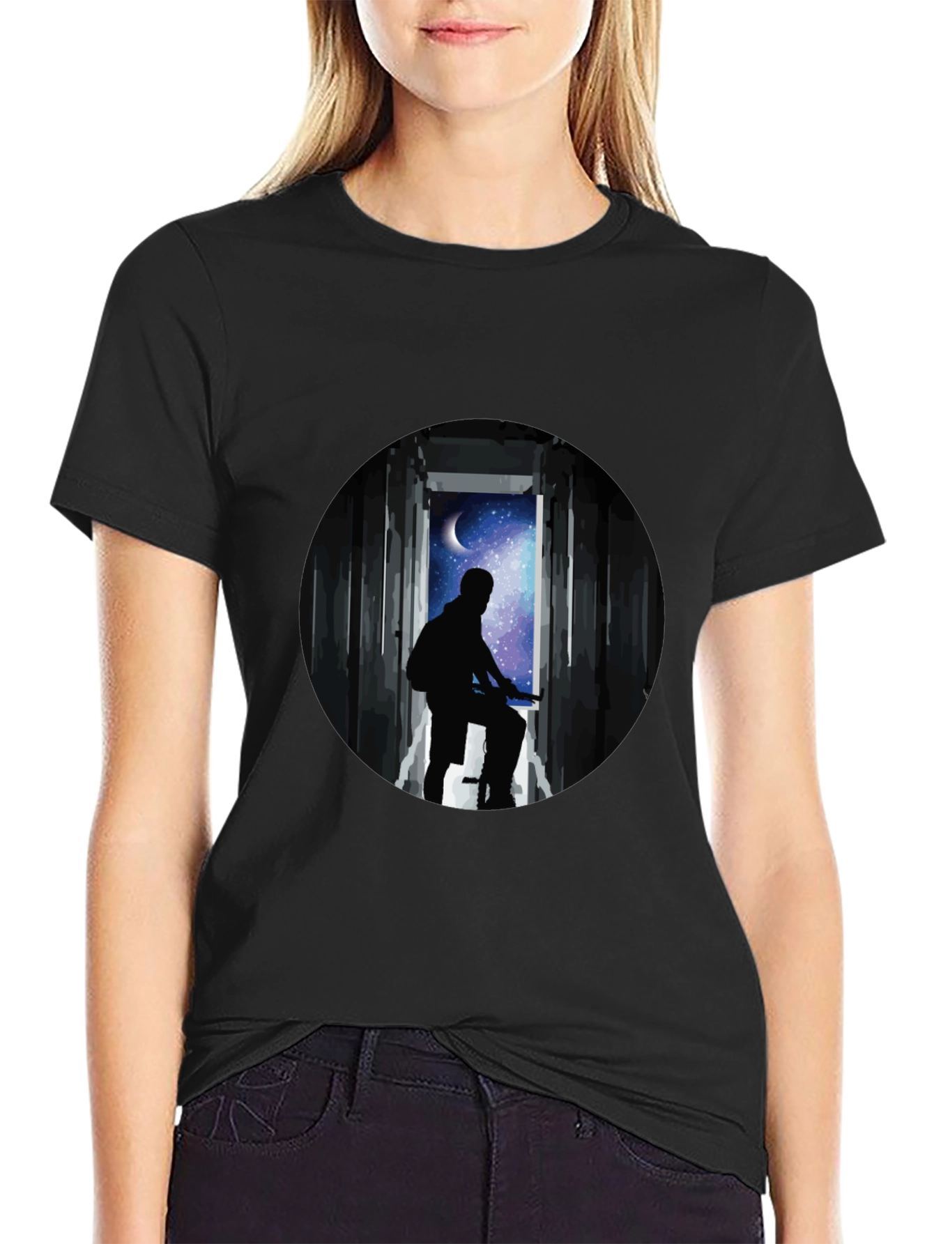 Silhouette Moon Biker Black T-Shirt