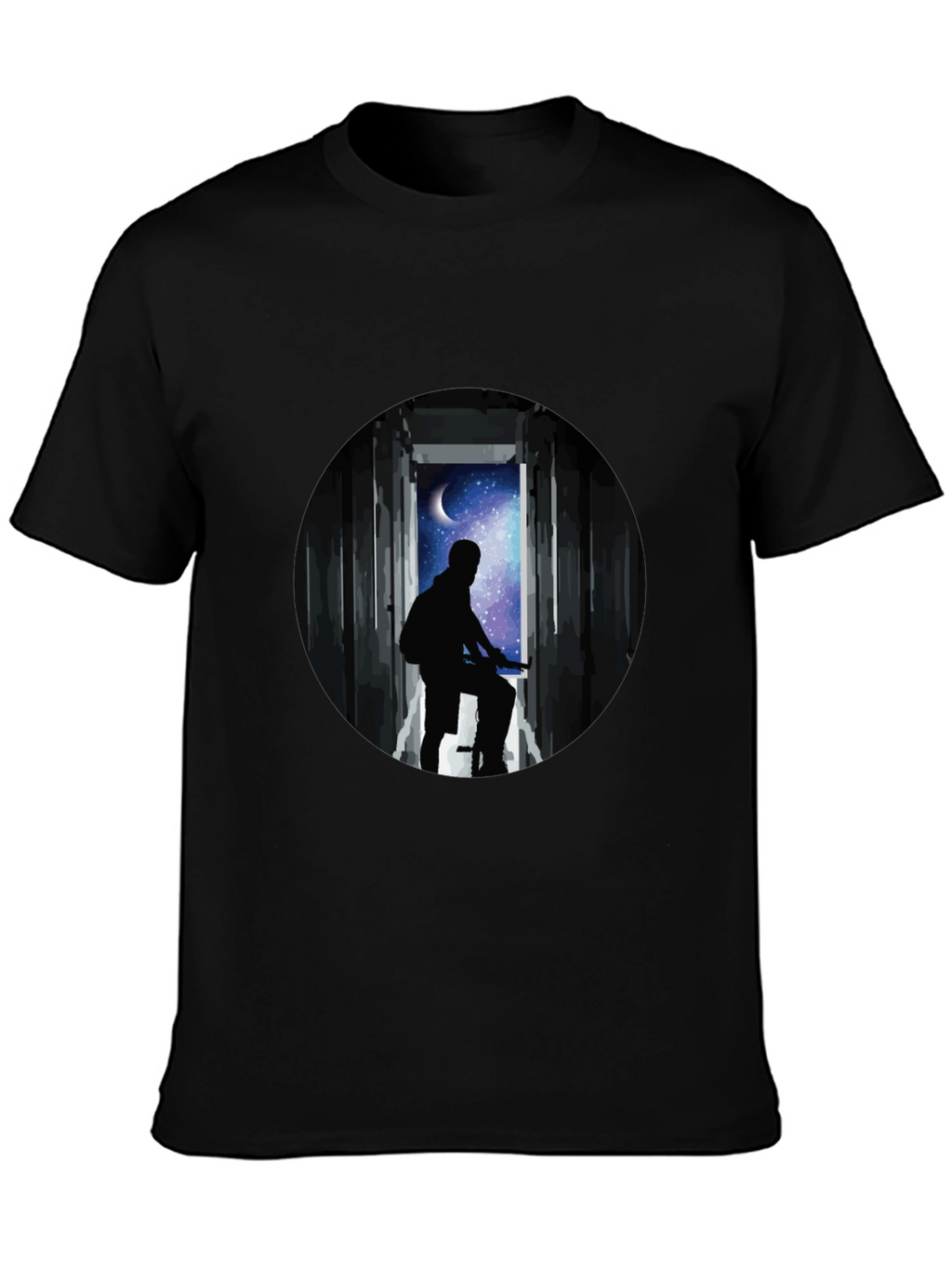 Silhouette Moon Biker Black T-Shirt