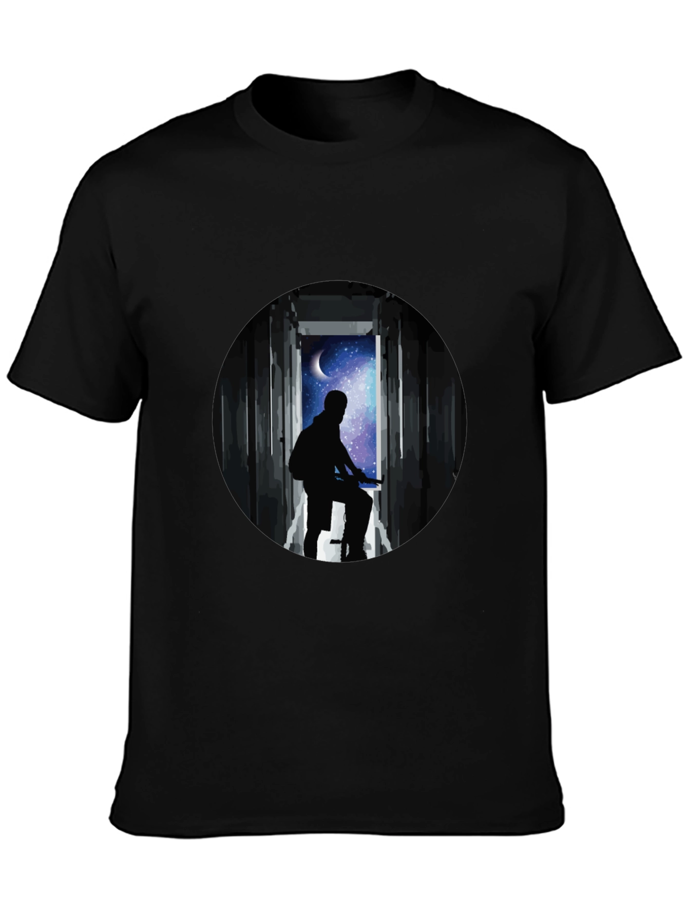 Silhouette Moon Biker Black T-Shirt