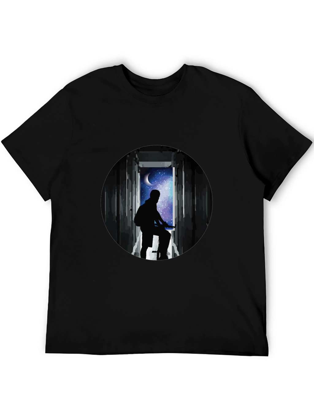 Silhouette Moon Biker Black T-Shirt