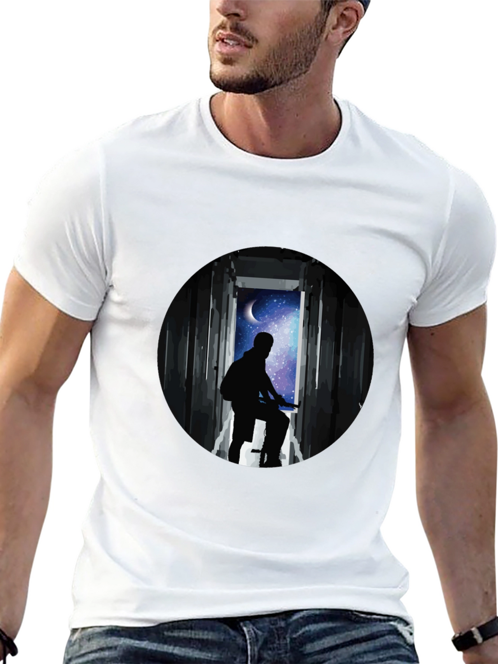 Silhouette Moon Biker Black T-Shirt