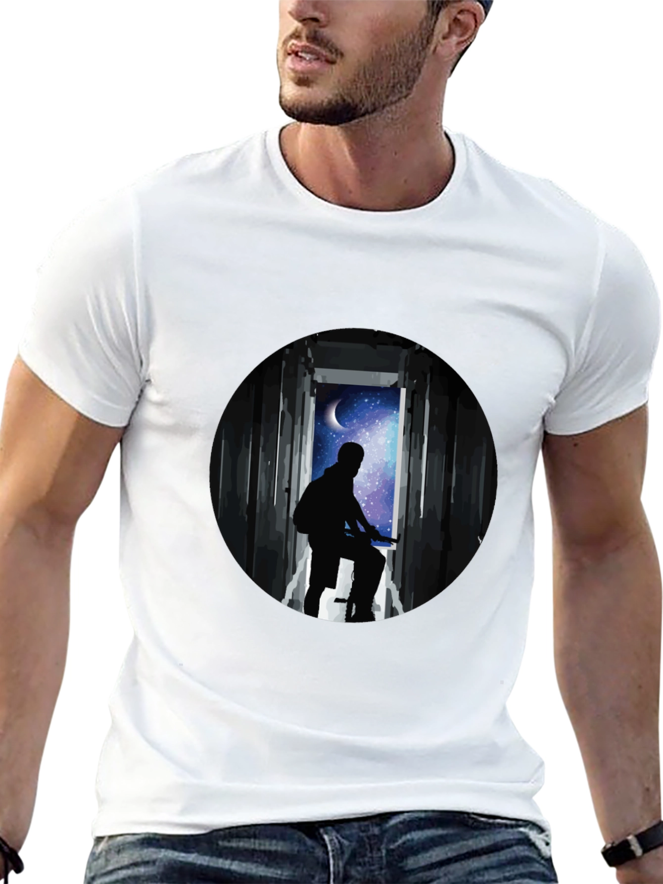 Silhouette Moon Biker Black T-Shirt