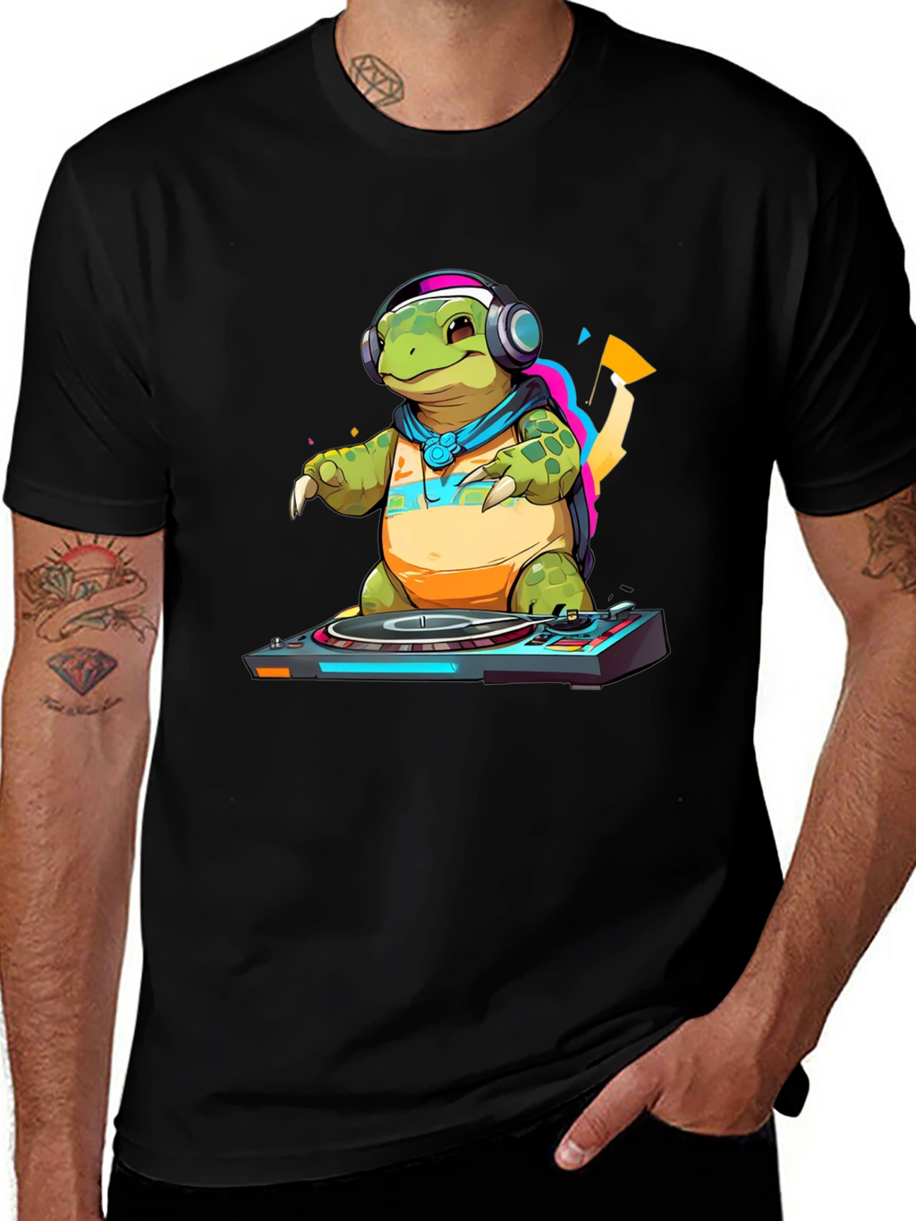 DJ Turtle Graphic Tee - Cool Animal T-Shirt