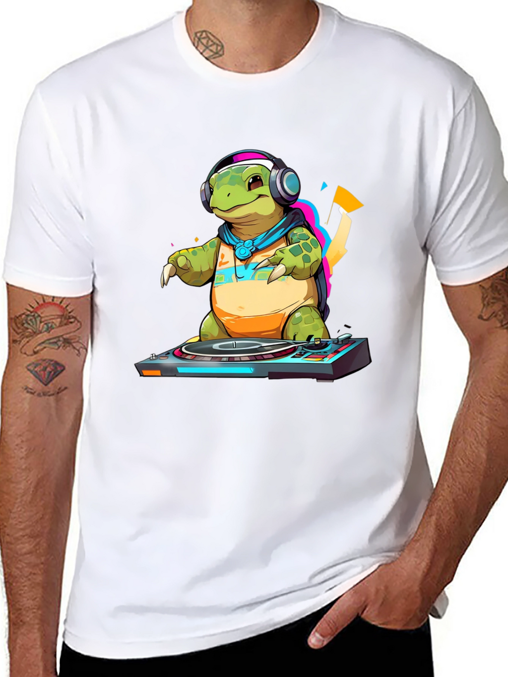 DJ Turtle Graphic Tee - Cool Animal T-Shirt