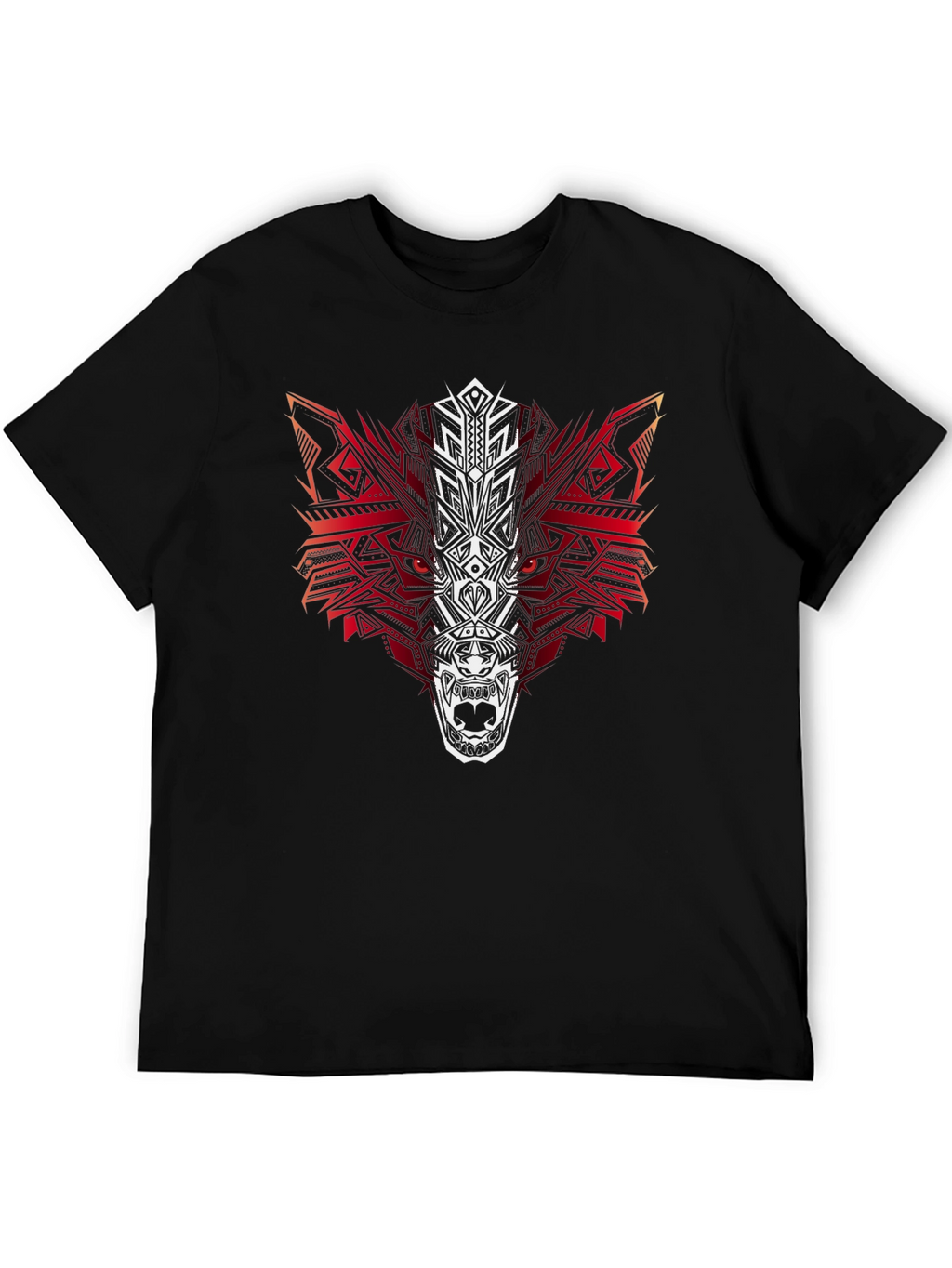 Tribal Wolf Graphic Tee - Mens Black T-Shirt