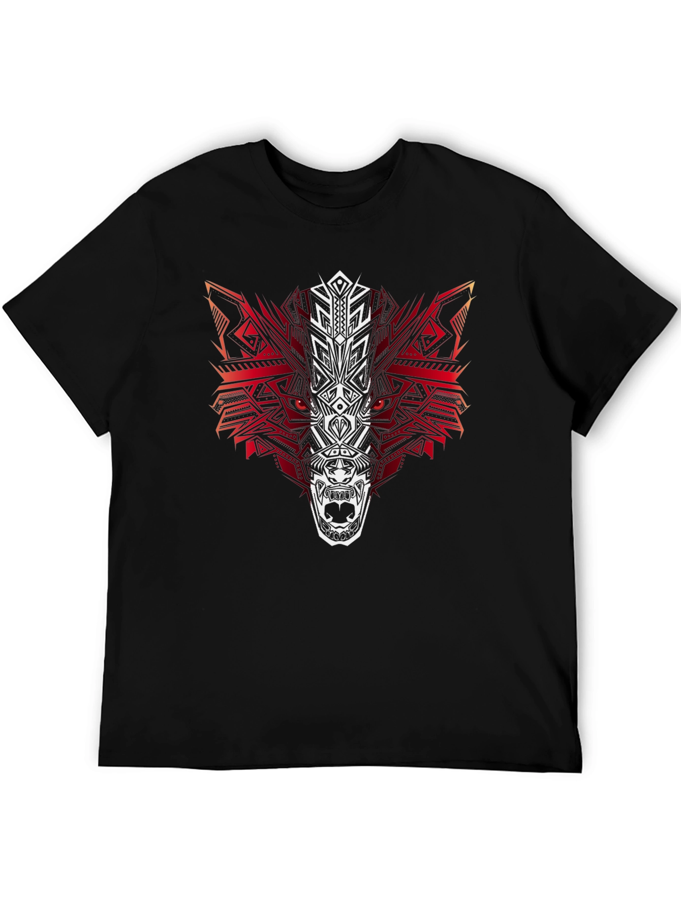 Tribal Wolf Graphic Tee - Mens Black T-Shirt