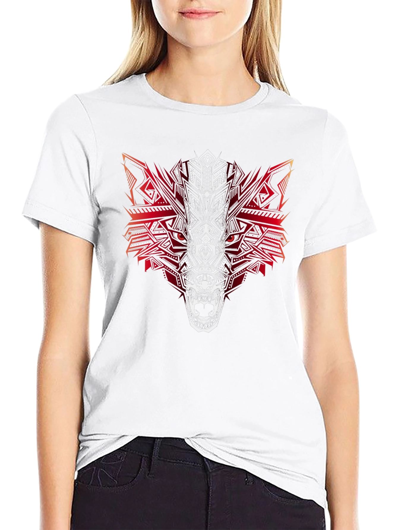 Tribal Wolf Graphic Tee - Mens Black T-Shirt