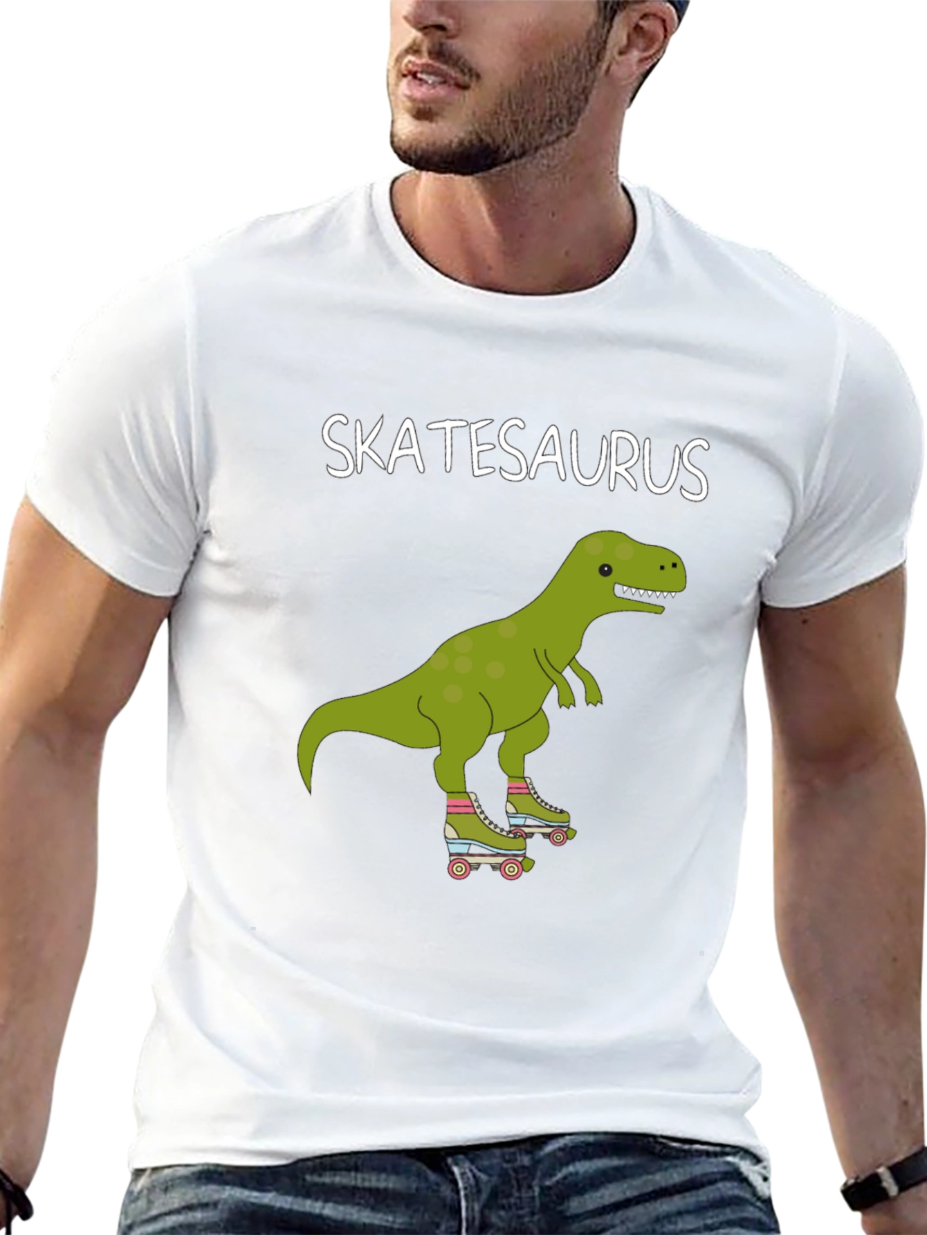 Skatesaurus T-Shirt - Dinosaur Roller Skating Tee