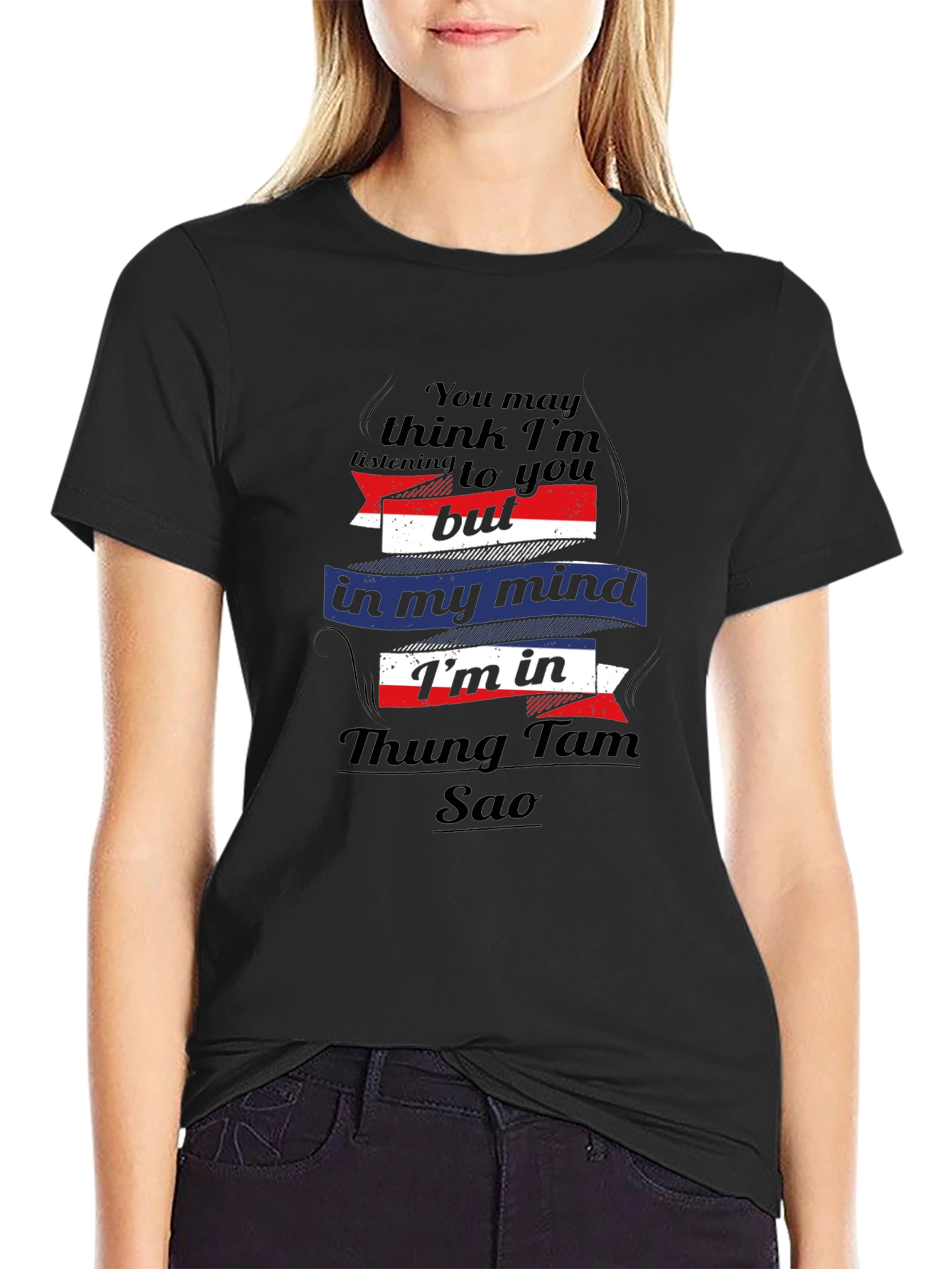 Funny Thung Tam Sao Mind T-Shirt - Black Cotton Tee