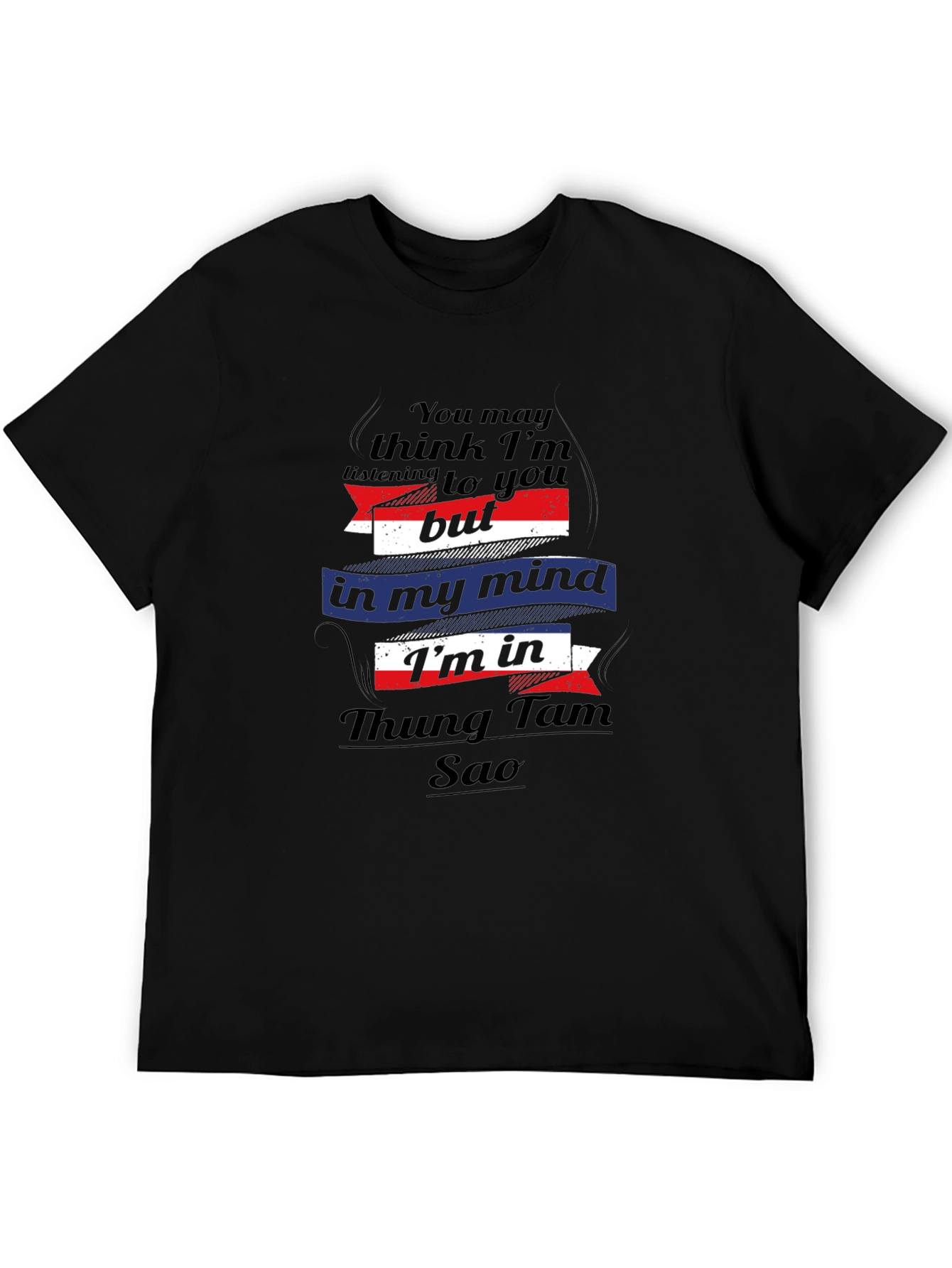 Funny Thung Tam Sao Mind T-Shirt - Black Cotton Tee
