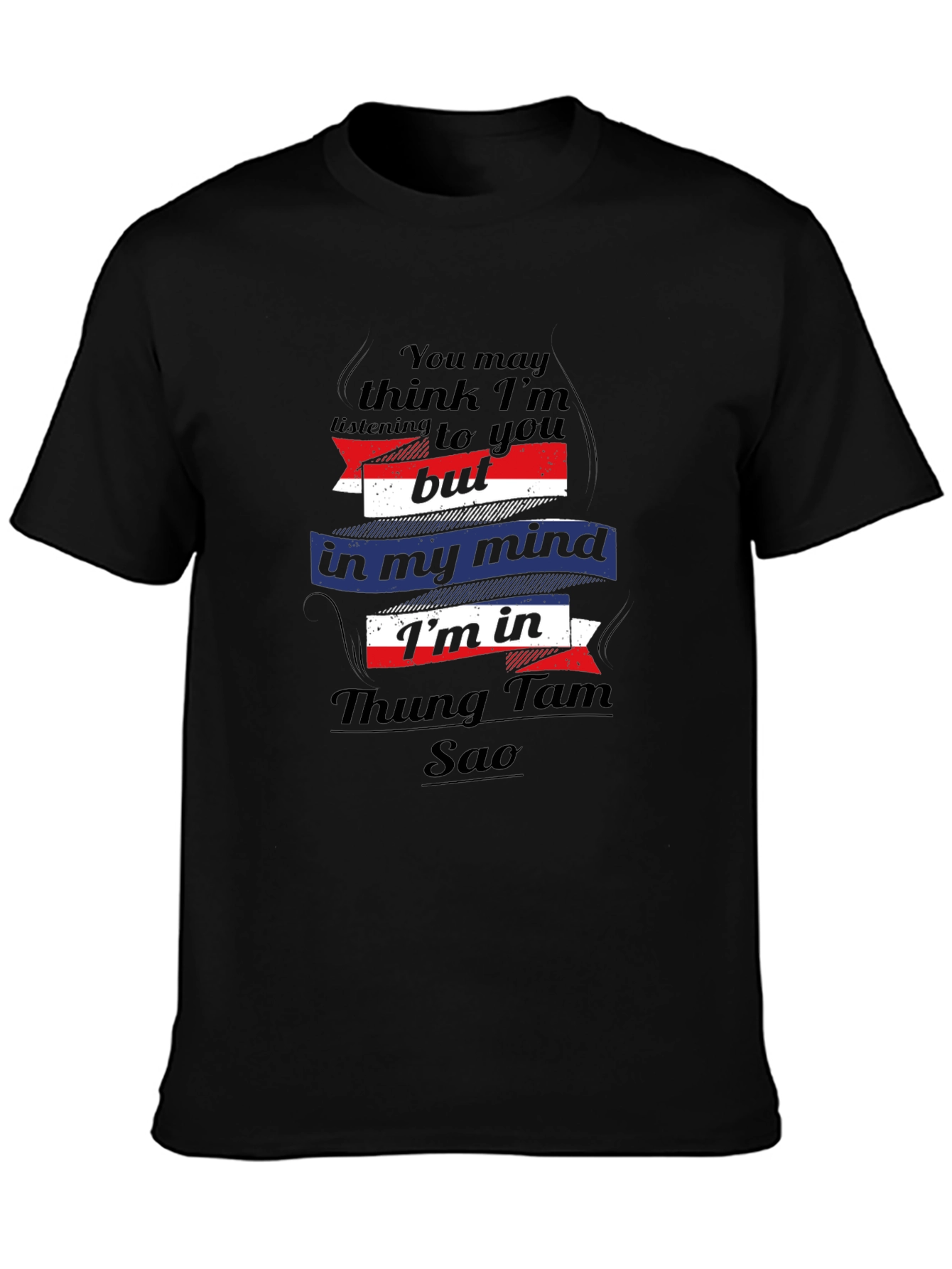 Funny Thung Tam Sao Mind T-Shirt - Black Cotton Tee