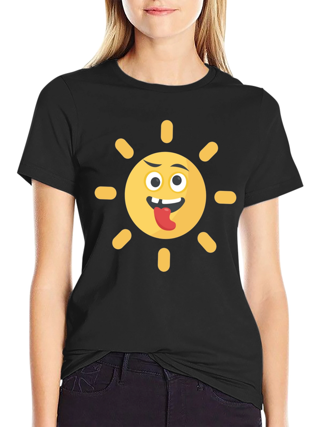Funny Sun Emoji Black T-Shirt