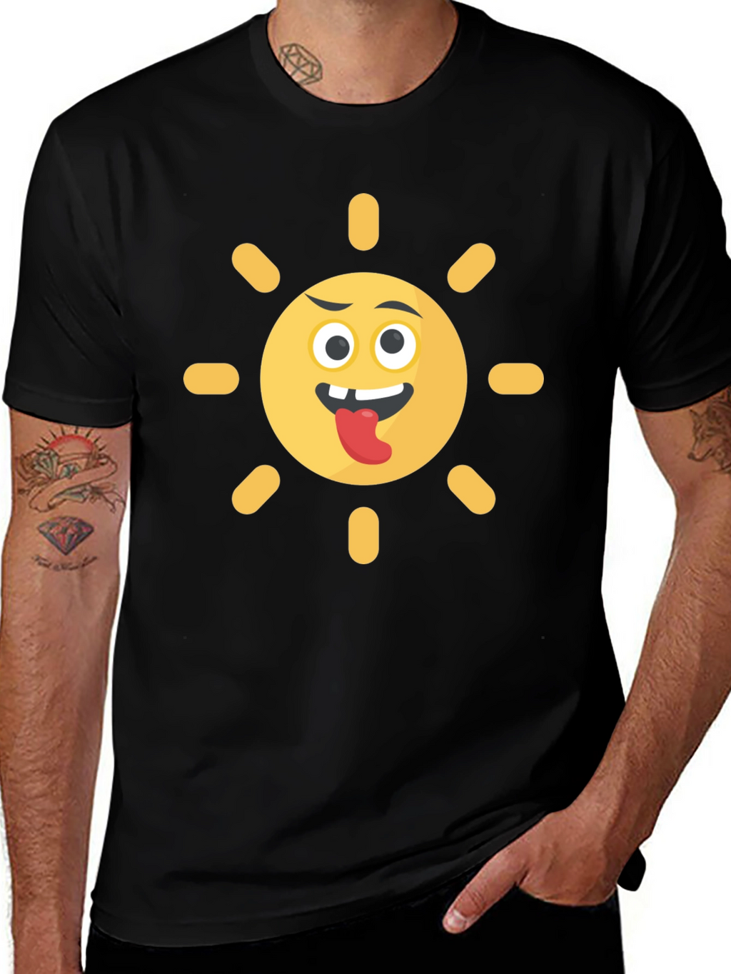 Funny Sun Emoji Black T-Shirt
