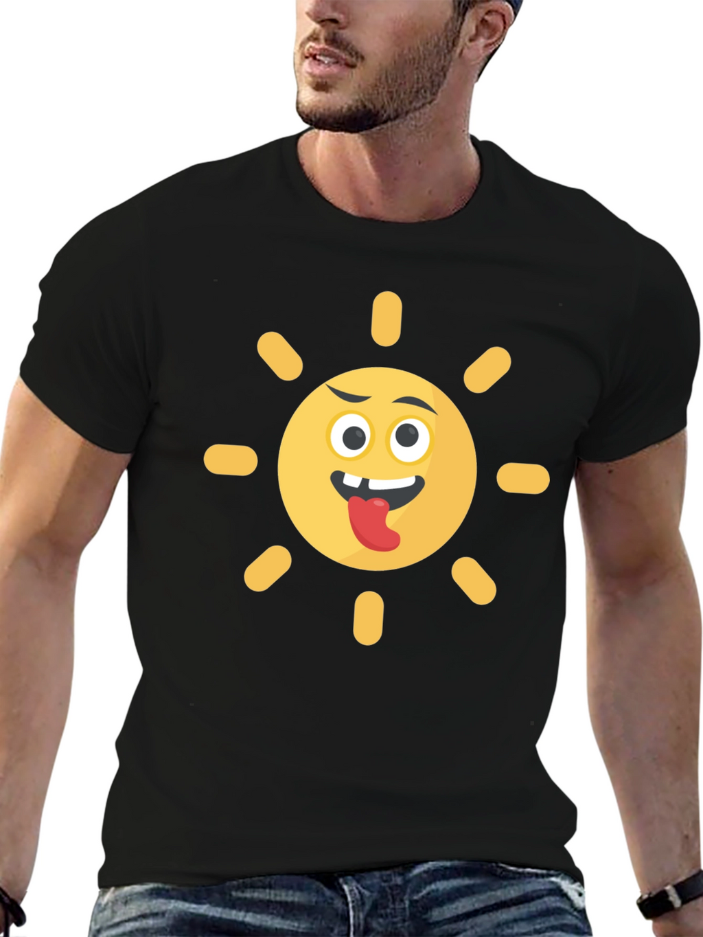 Funny Sun Emoji Black T-Shirt