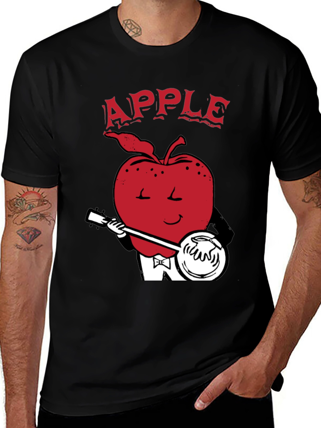 Apple Playing Banjo Graphic Tee - Black