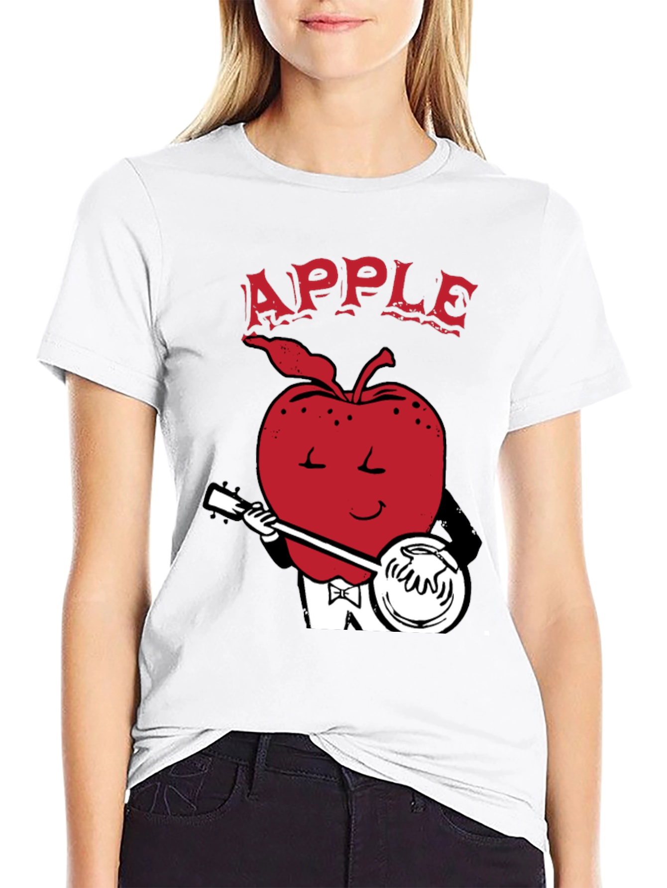 Apple Playing Banjo Graphic Tee - Black
