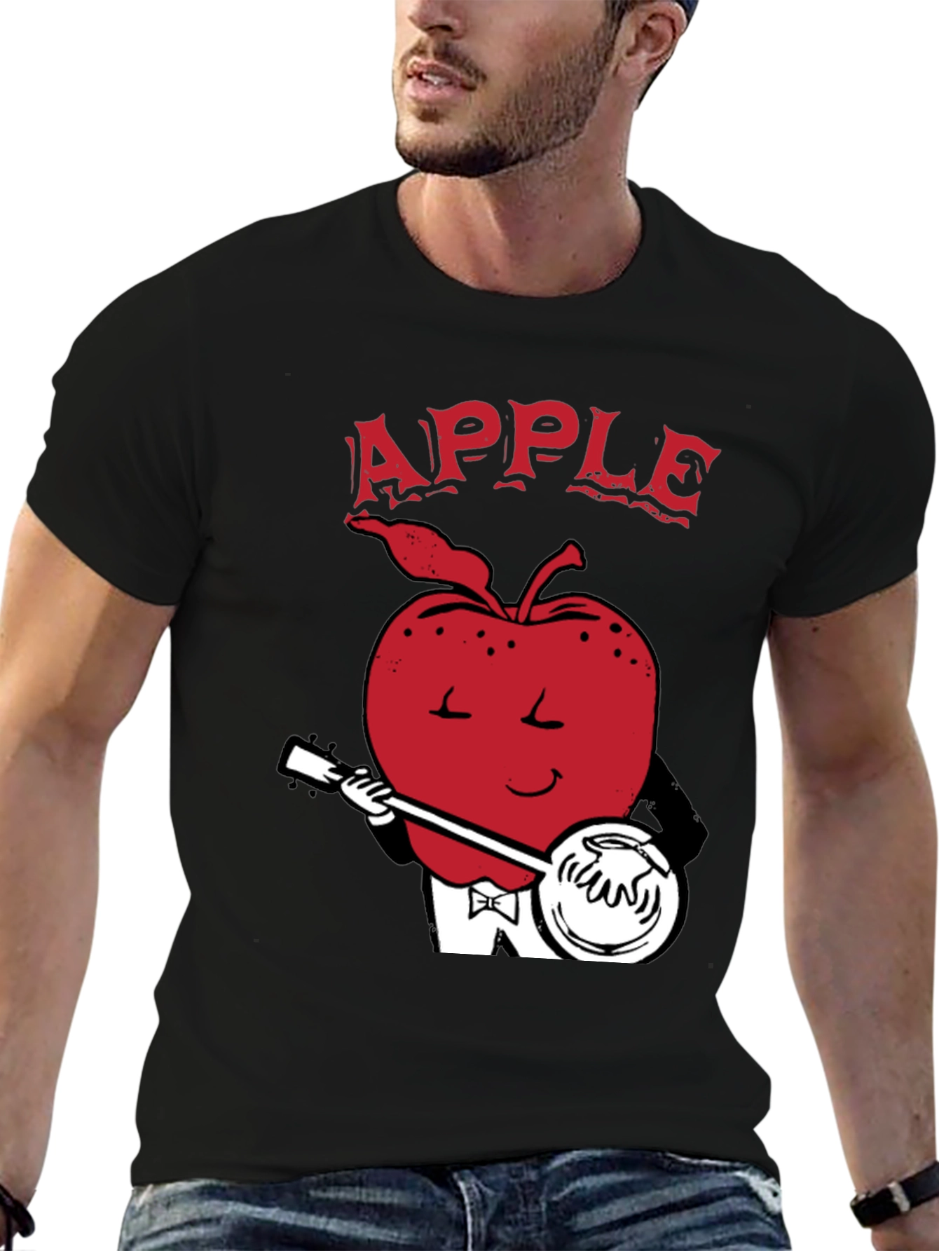 Apple Playing Banjo Graphic Tee - Black