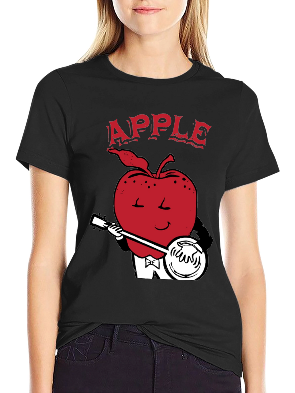 Apple Playing Banjo Graphic Tee - Black