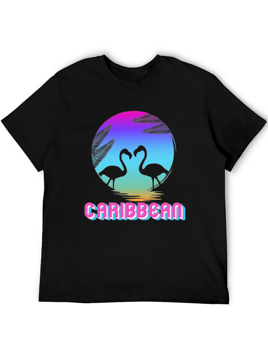Caribbean Flamingo Black T-Shirt