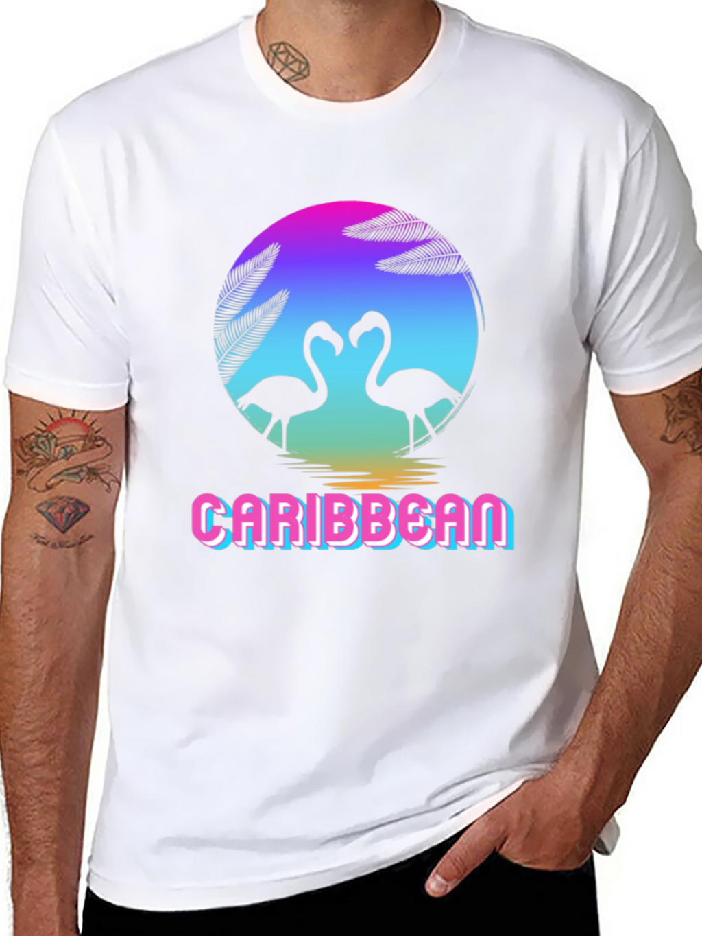 Caribbean Flamingo Black T-Shirt