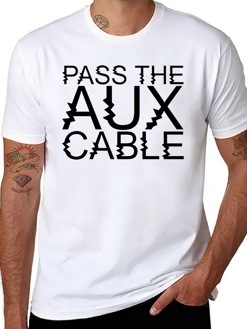 Pass the Aux Cable Black Graphic Tee