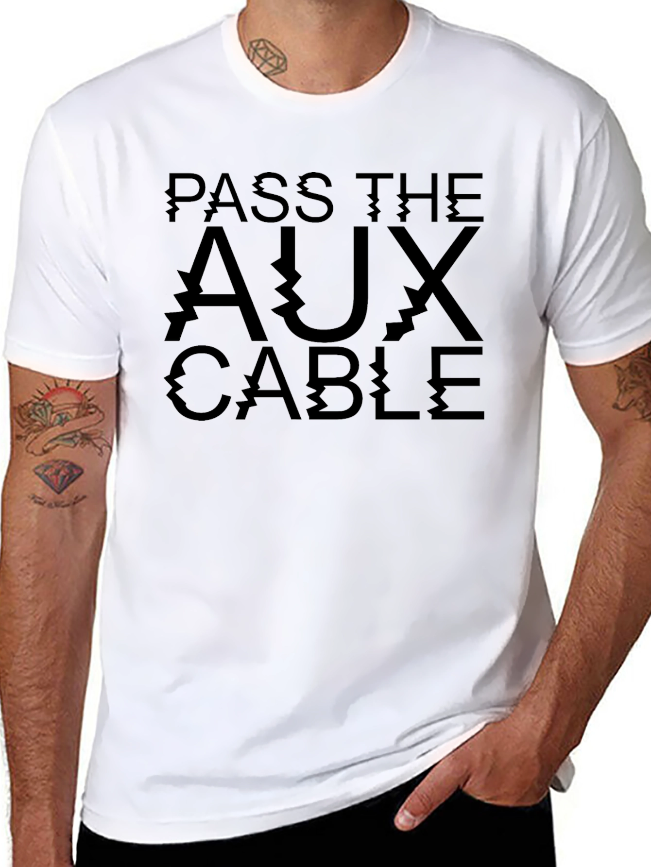 Pass the Aux Cable Black Graphic Tee