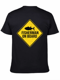 Fisherman On Board Black Cotton T-Shirt
