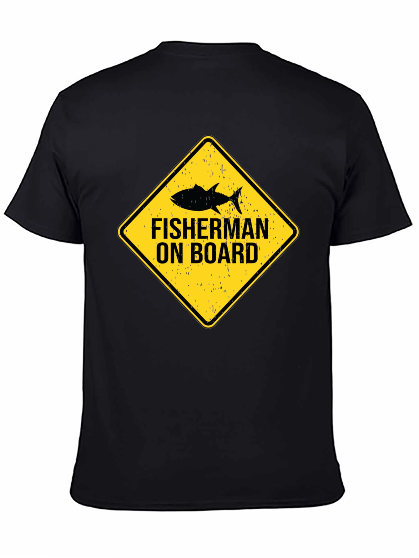 Fisherman On Board Black Cotton T-Shirt