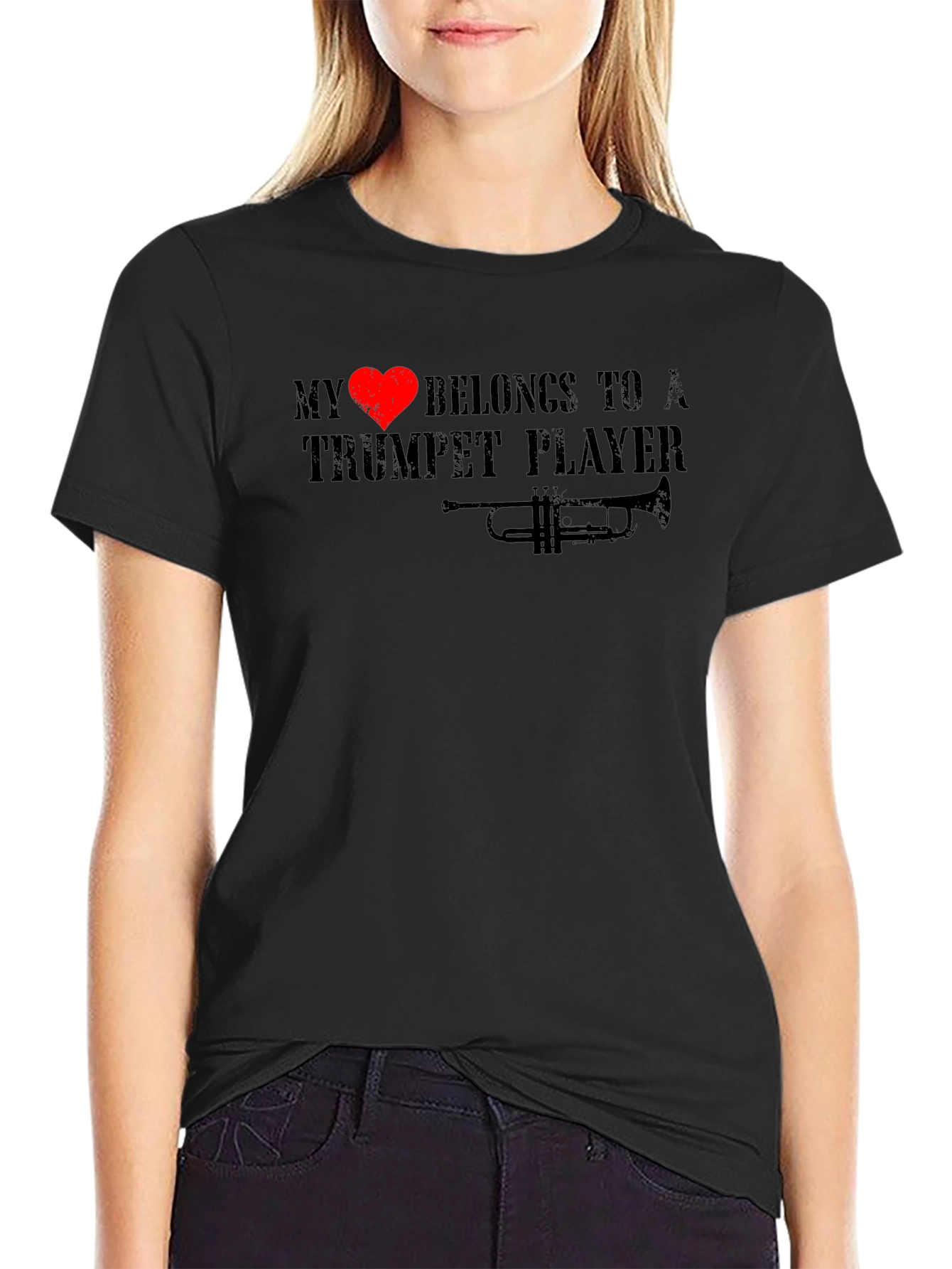 My Heart Belongs to a Trumpet Player Black T-Shirt