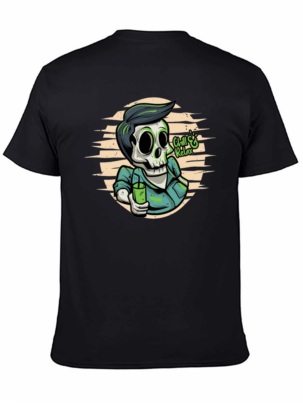 Chill & Relax Skeleton Graphic Tee - Black