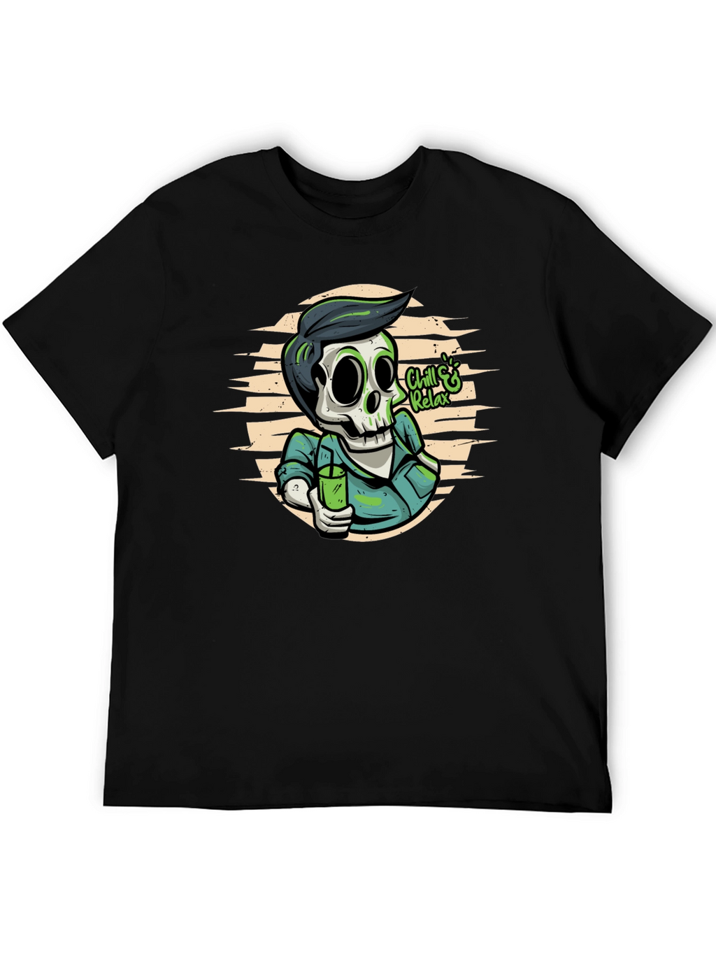 Chill & Relax Skeleton Graphic Tee - Black