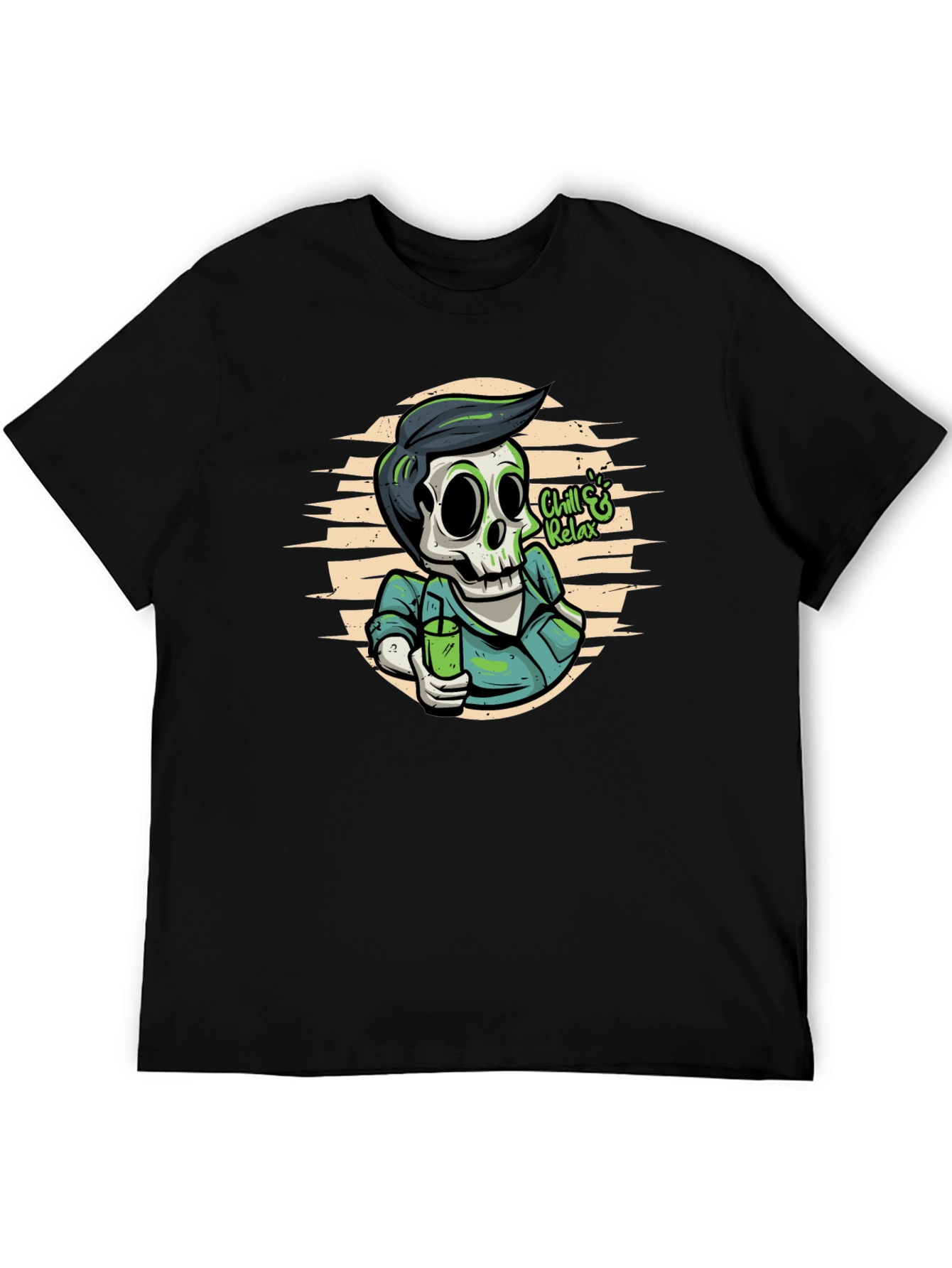 Chill & Relax Skeleton Graphic Tee - Black