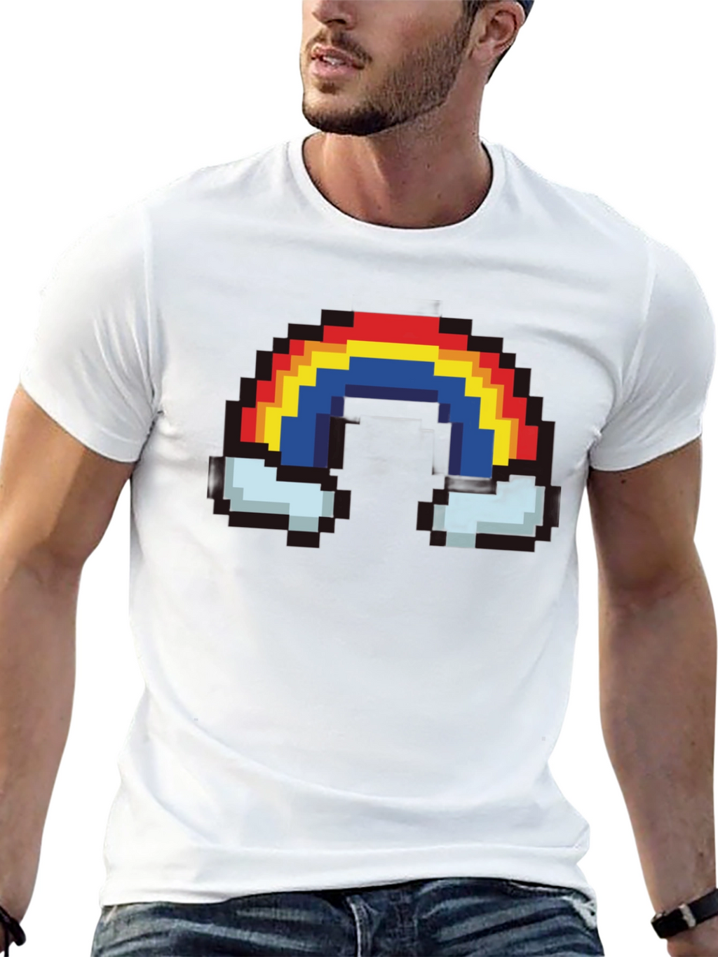 Pixel Rainbow T-Shirt - Retro 8-bit Style