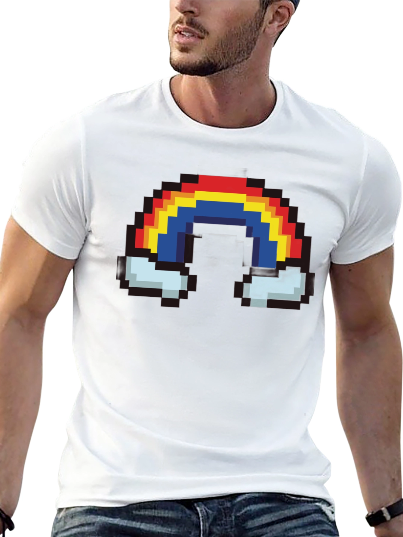Pixel Rainbow T-Shirt - Retro 8-bit Style