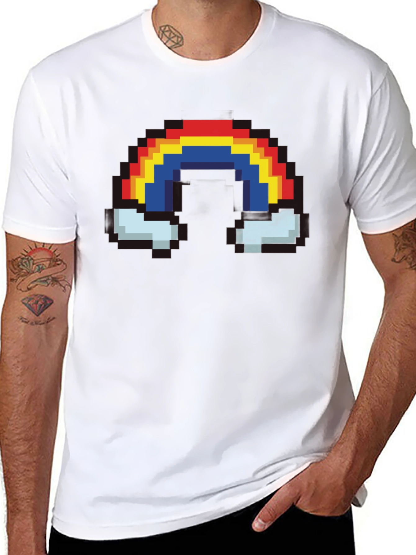 Pixel Rainbow T-Shirt - Retro 8-bit Style