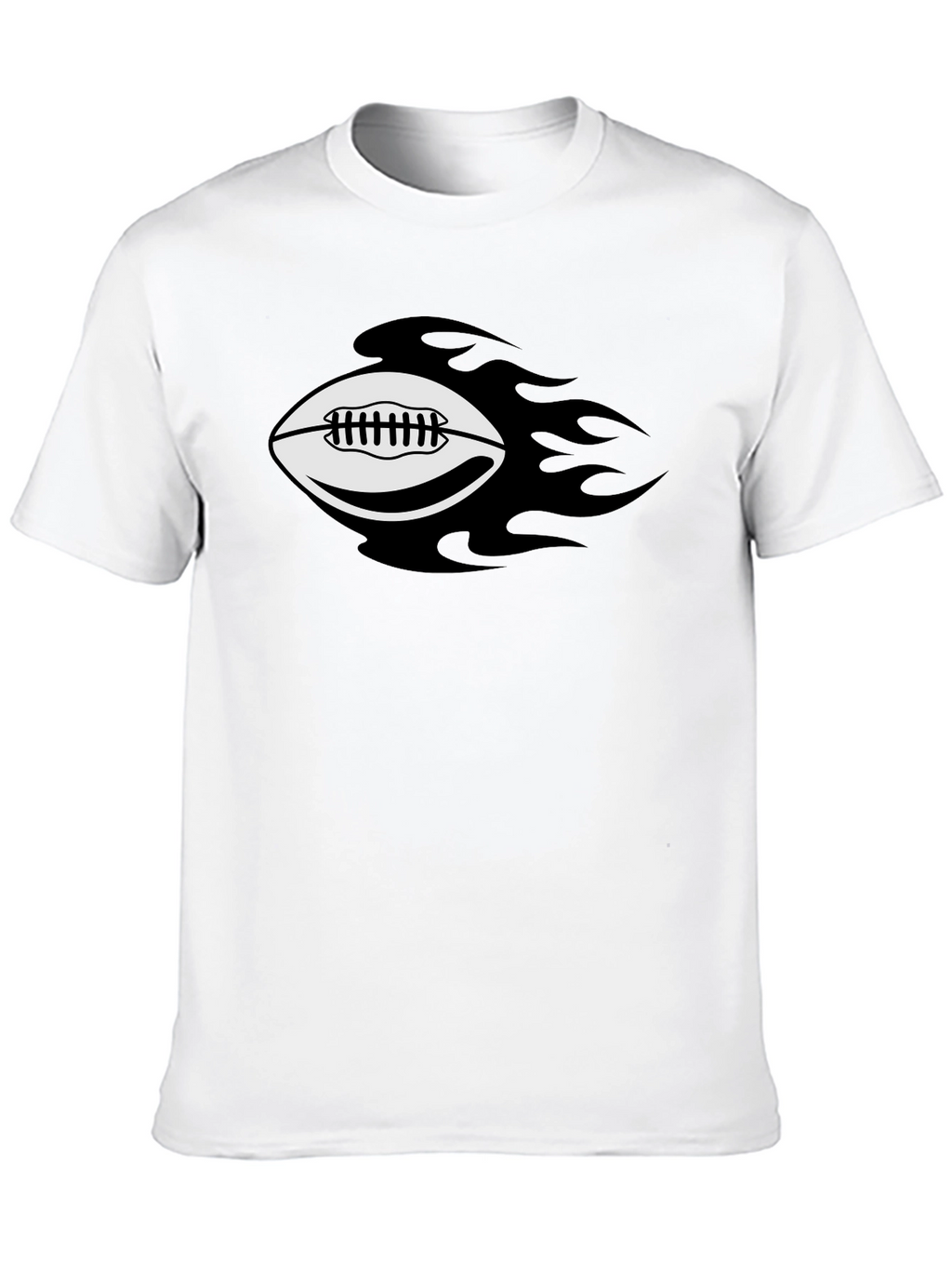 Flaming Football Graphic Tee - Black Cotton T-Shirt