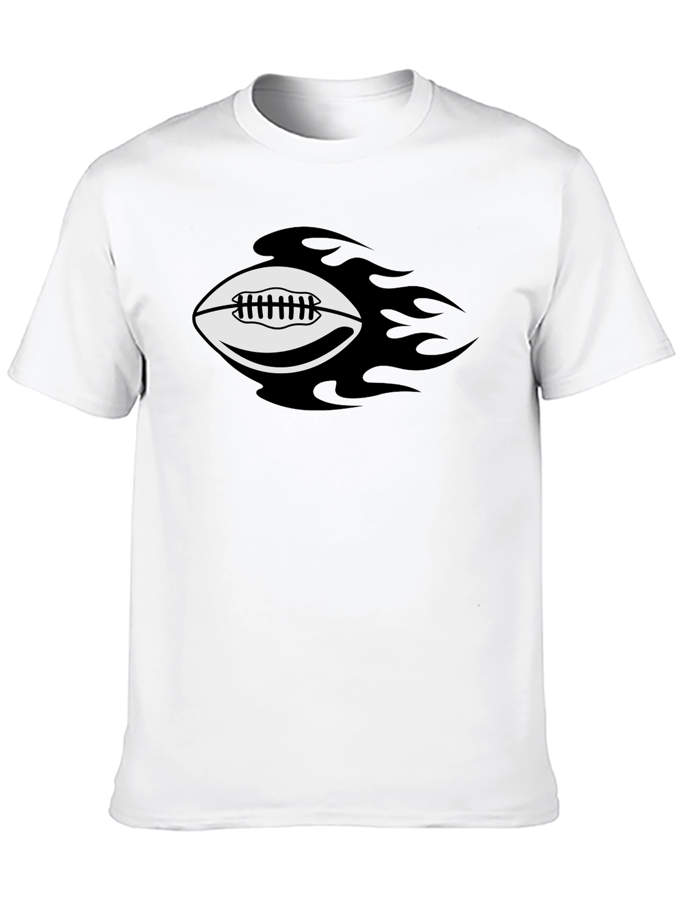 Flaming Football Graphic Tee - Black Cotton T-Shirt