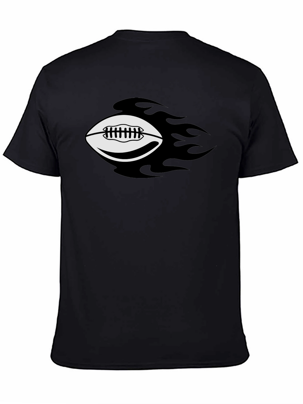 Flaming Football Graphic Tee - Black Cotton T-Shirt
